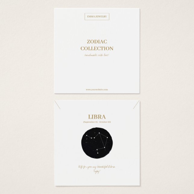 Zodiac Sign Libra Jewellery Display Card (Front & Back)