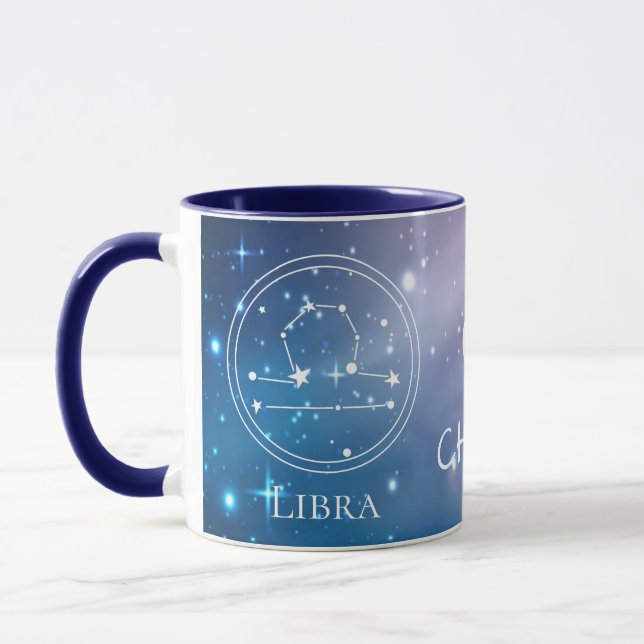 Zodiac Sign LIBRA Purple Blue Name Monogram Mug (Left)