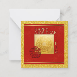 Zodiac Sign Pig Papercut Chinese Year 2019 square Card