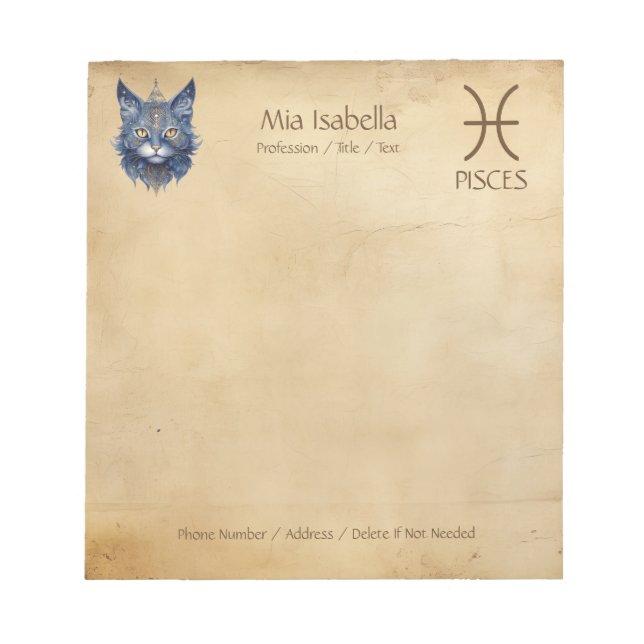 Zodiac Sign Pisces & Celestial Cat - Notepad (Front)