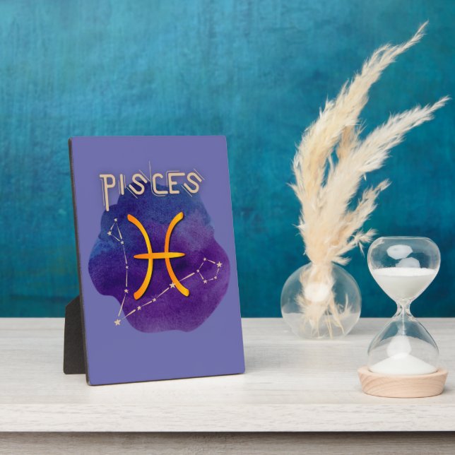 Zodiac Sign Pisces Constellation Watercolor Plaque (Side)