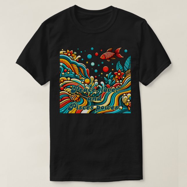 zodiac sign Pisces in 60s style T-Shirt (Design Front)