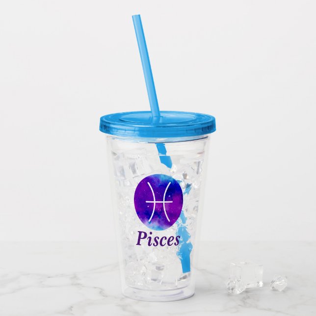 Zodiac Sign Pisces Space Nebula Acrylic Tumbler (Front Ice)