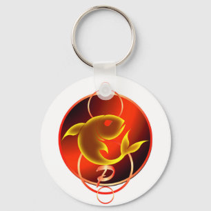 Zodiac Sign Red Pisces Design Key Ring