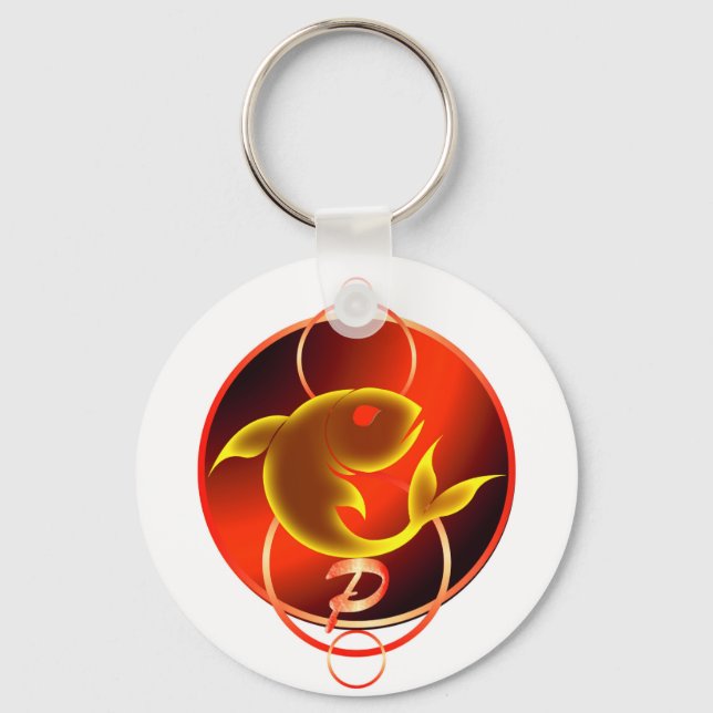 Zodiac Sign Red Pisces Design Key Ring (Front)