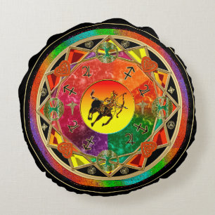 Zodiac Sign Sagittarius Mandala Round Cushion