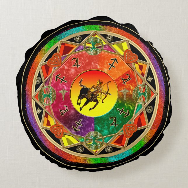 Zodiac Sign Sagittarius Mandala Round Cushion (Back)