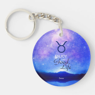 Zodiac Sign Taurus Dreamy Star Sky Quote  Key Ring