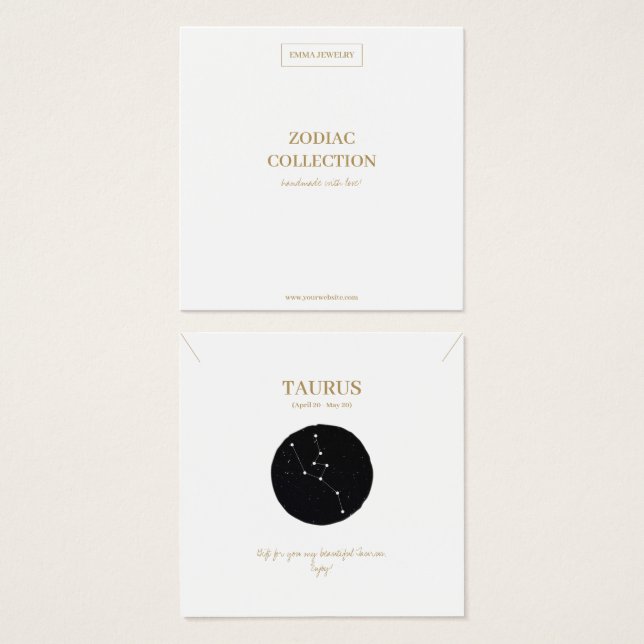 Zodiac Sign Taurus Jewellery Display Card (Front & Back)