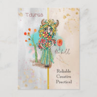 Zodiac Sign Taurus Whimsical Girl Symbolic Bull