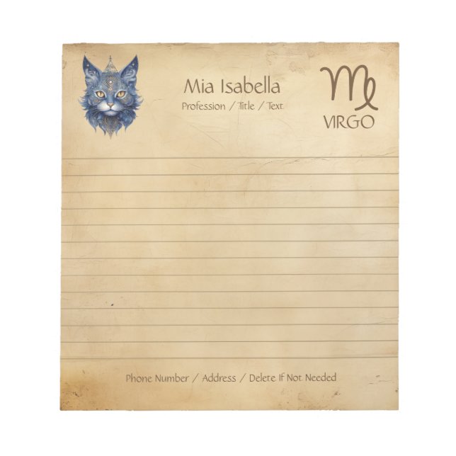 Zodiac Sign Virgo & Celestial Cat Notepad (Front)