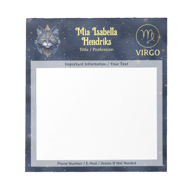Zodiac Sign Virgo & Mystical Cat - Notepad (Front)