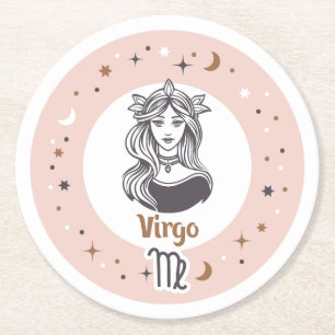 Zodiac Sign Virgo Round Paper Coaster