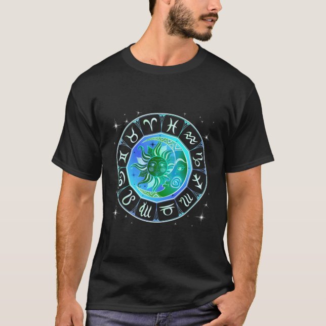 Zodiac Signs Astrology Horoscope Wheel T-Shirt (Front)