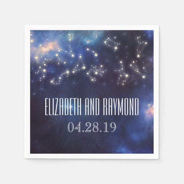 Zodiac Signs | Constellation Starry Night Wedding Napkin (Front)