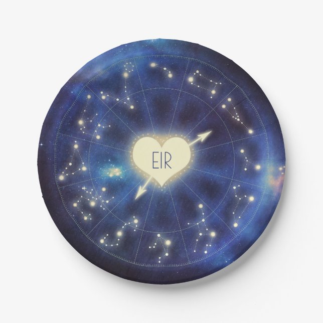Zodiac Signs | Constellation Starry Night Wedding Paper Plate (Front)