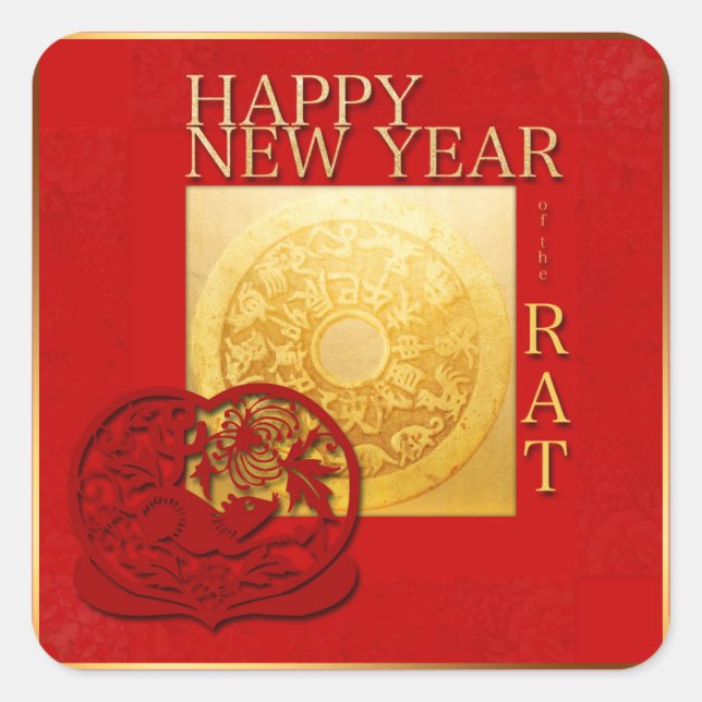 Zodiac Signs Rat Papercut Chinese Year 2020 Square Square Sticker (Front)