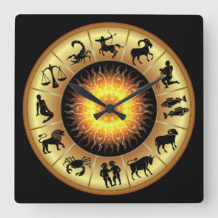 Zodiac Signs ~ Toasted Sun Center ~ Square Wall Clock