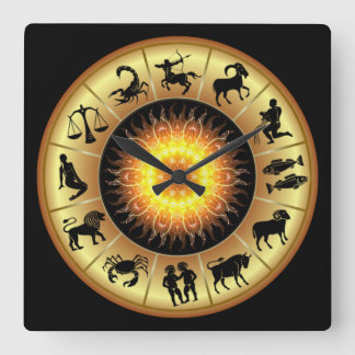 Zodiac Signs ~ Toasted Sun Centre ~ Square Wall Clock