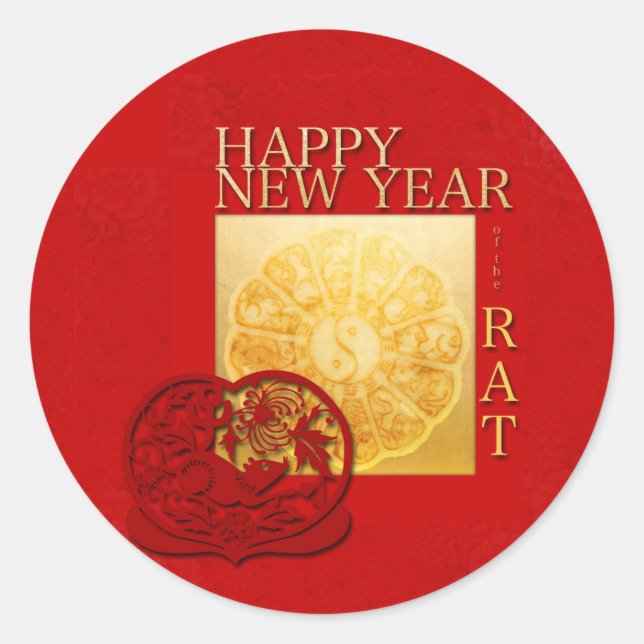 Zodiac signs Yin Yang Chinese Rat Year 2020 Round Classic Round Sticker (Front)