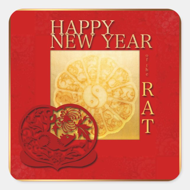 Zodiac signs Yin Yang Chinese Rat Year 2020 Square Square Sticker (Front)