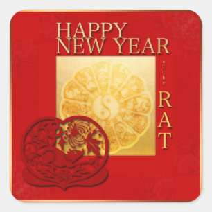 Zodiac signs Yin Yang Chinese Rat Year 2020 Square Square Sticker