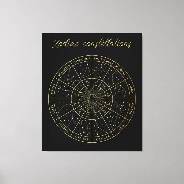 Zodiac star sign horoscope constellations map gold (Front)