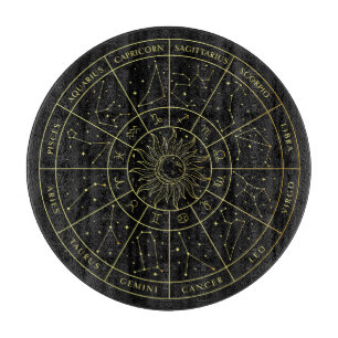 Zodiac star sign horoscope constellations map gold cutting board