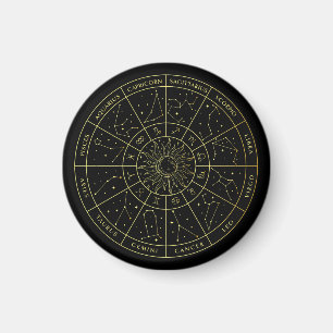Zodiac star sign horoscope constellations map gold magnet