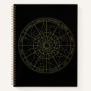 Zodiac star sign horoscope constellations map gold notebook