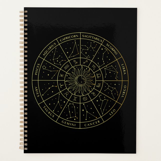 Zodiac star sign horoscope constellations map gold planner (Front)