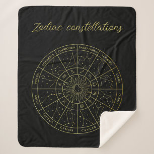 Zodiac star sign horoscope constellations map gold sherpa blanket