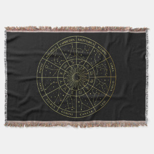 Zodiac star sign horoscope constellations map gold throw blanket