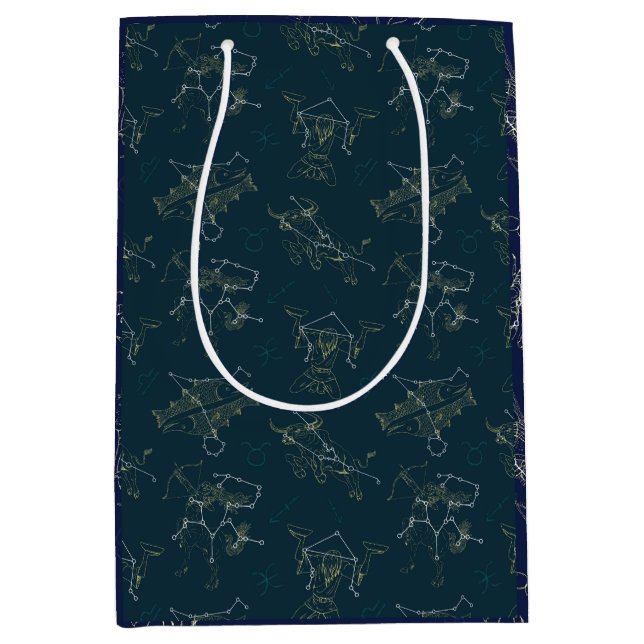 Zodiac Stars In The Sky, Festive Constellations Medium Gift Bag (Front)