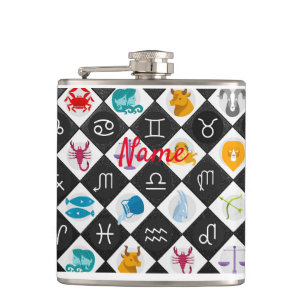 Zodiac Sun Sign Astrology Calendar Thunder_Cove Hip Flask