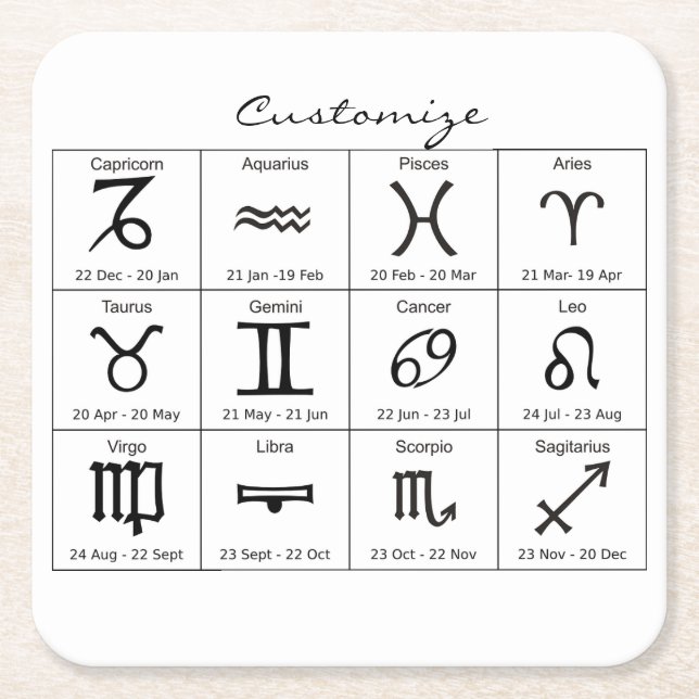 Zodiac Sun Sign Astrology Calendar Thunder_Cove Square Paper Coaster (Front)