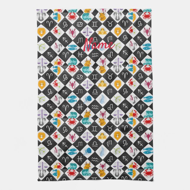 Zodiac Sun Sign Astrology Calendar Thunder_Cove  Tea Towel (Vertical)