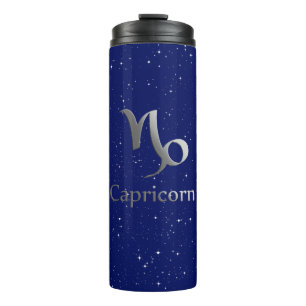 Zodiac Symbol for Capricorn on Deep Midnight Blue Thermal Tumbler