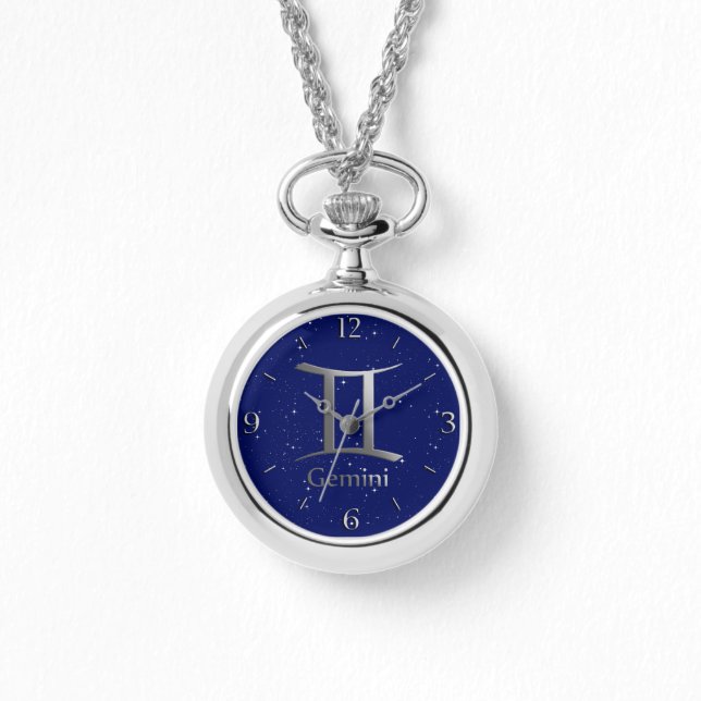 Zodiac Symbol for Gemini on Deep Midnight Blue  Watch (Front)