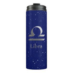 Zodiac Symbol for Libra on Deep Midnight Blue Thermal Tumbler