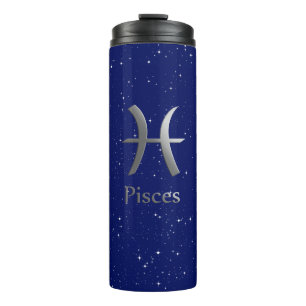 Zodiac Symbol for Pisces on Deep Midnight Blue  Thermal Tumbler