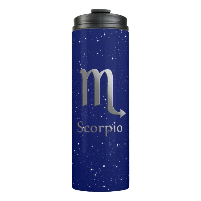 Zodiac Symbol for Scorpio on Deep Midnight Blue  Thermal Tumbler (Front)