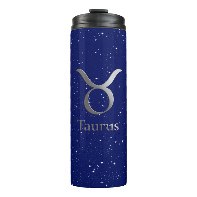 Zodiac Symbol for Taurus on Deep Midnight Blue  Thermal Tumbler (Front)