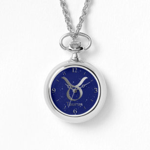 Zodiac Symbol for Taurus on Deep Midnight Blue Watch