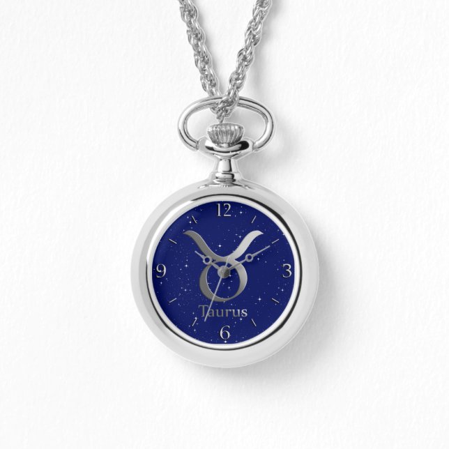 Zodiac Symbol for Taurus on Deep Midnight Blue  Watch (Front)