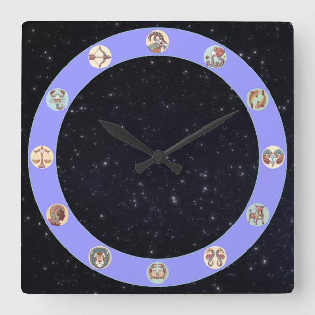 Zodiac Symbol w/Stars Square Wall Clock (Front)