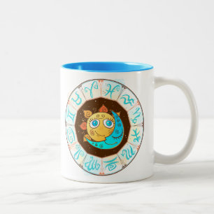 Zodiac symbols with Sun Moon Doodles Two-Tone Coffee Mug
