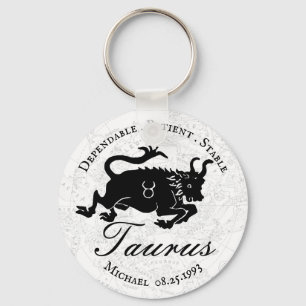 Zodiac Taurus Black White Astrology Traits  Custom Key Ring
