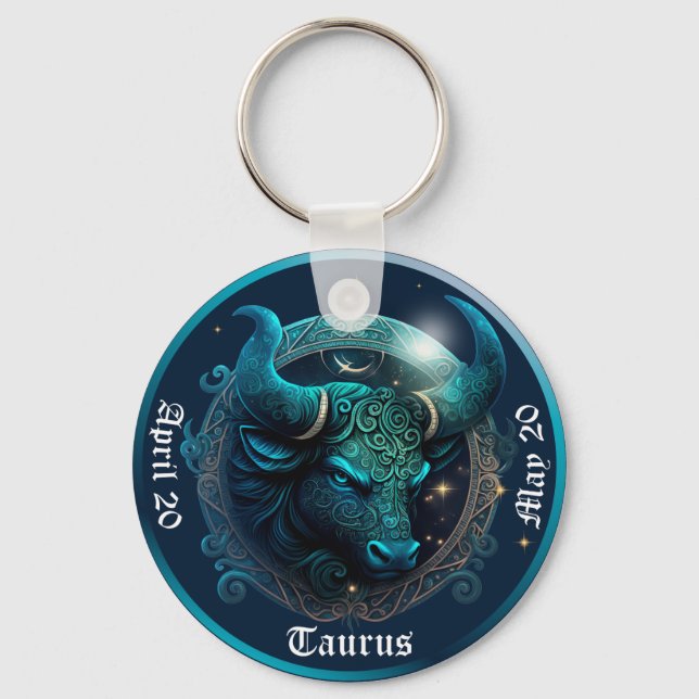 Zodiac Taurus Customise NAME, DATE Key Ring (Front)