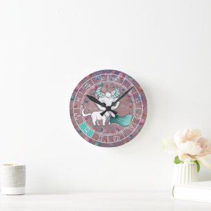 Zodiac Taurus Cute Cat Wheel Planet Astrology Round Clock